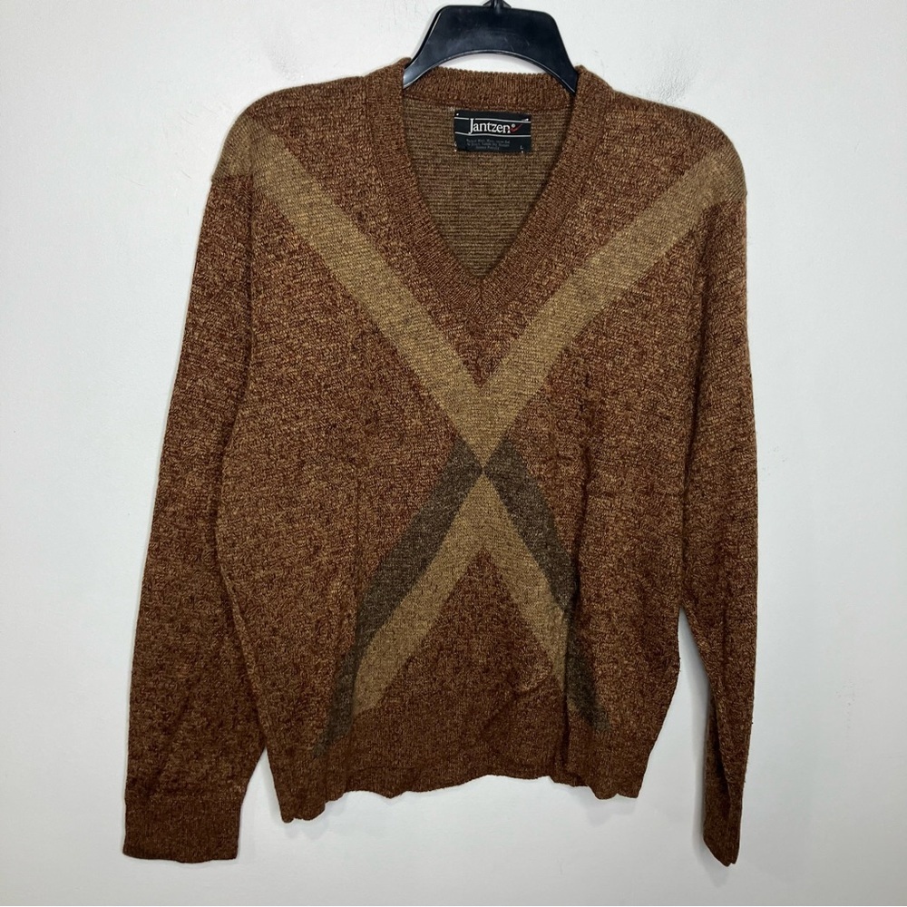 Vintage Jantzen v-neck‎ sweater brown tones size large retro